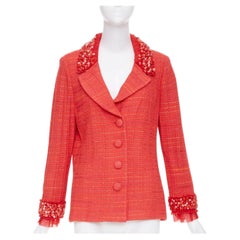 ST JOHN COUTURE red purple tweed stone embellished blazer US12 2XL