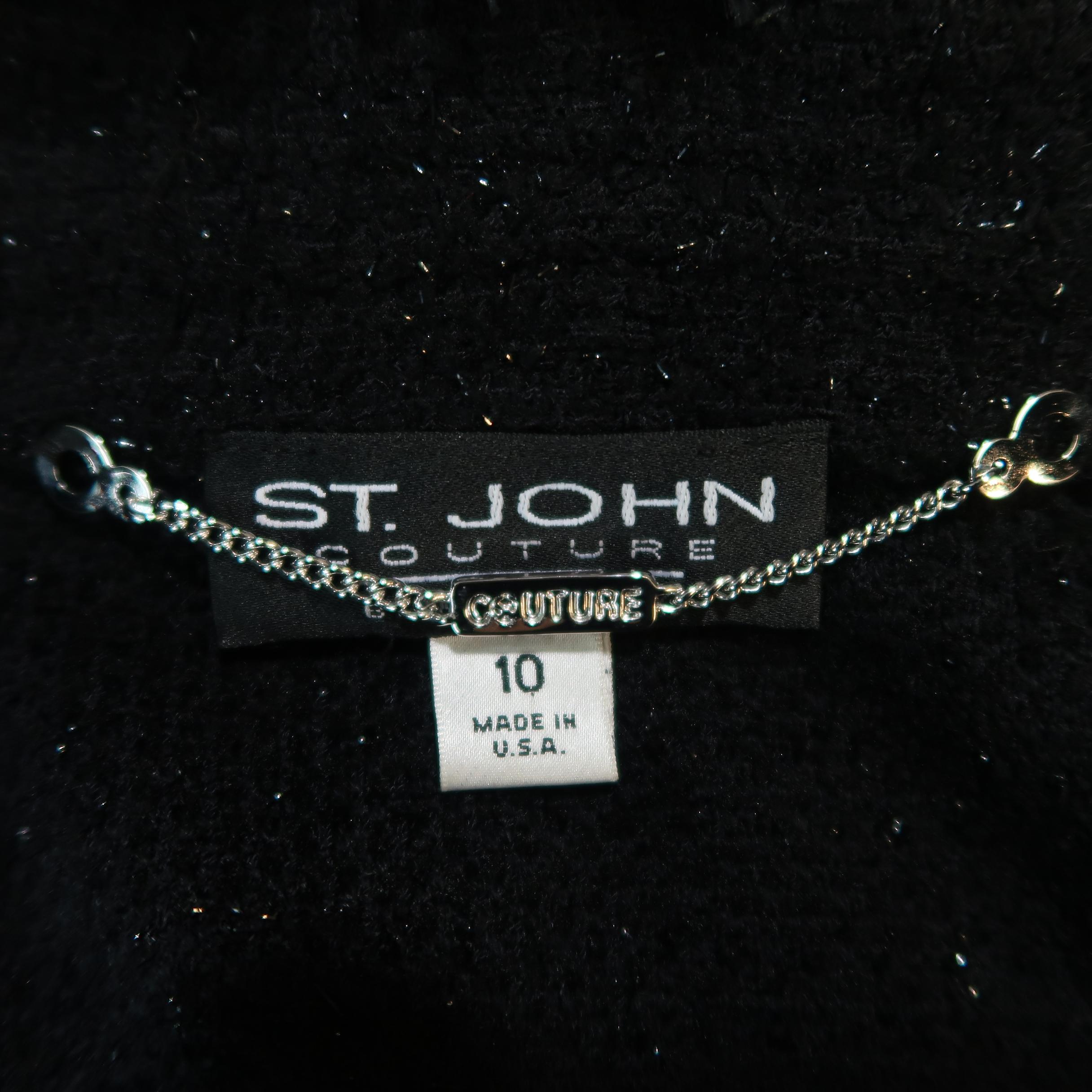 ST. JOHN COUTURE Size 10 Black Tinsel Tweed Scarf Collar Jacket 6