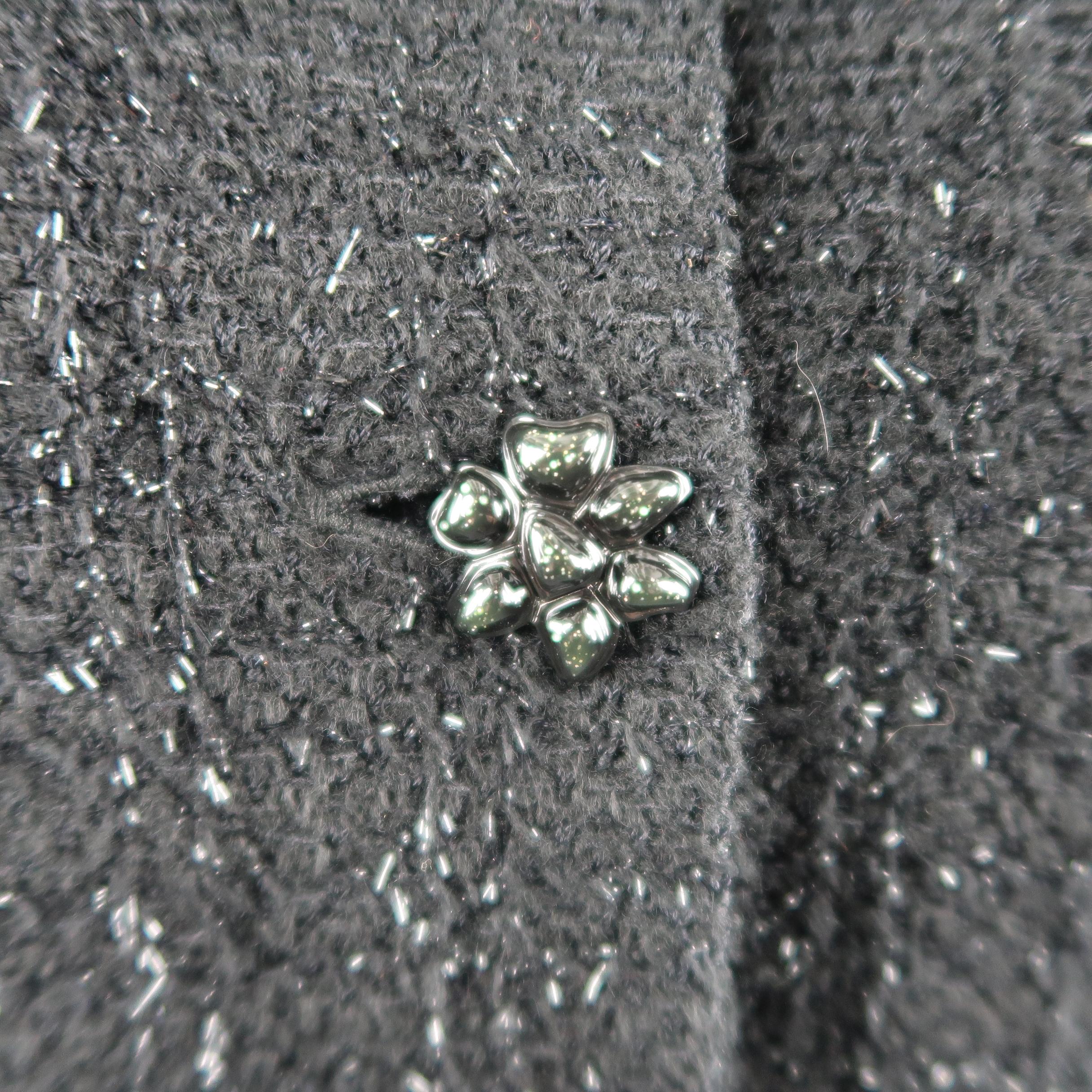 ST. JOHN COUTURE Size 10 Black Tinsel Tweed Scarf Collar Jacket 2