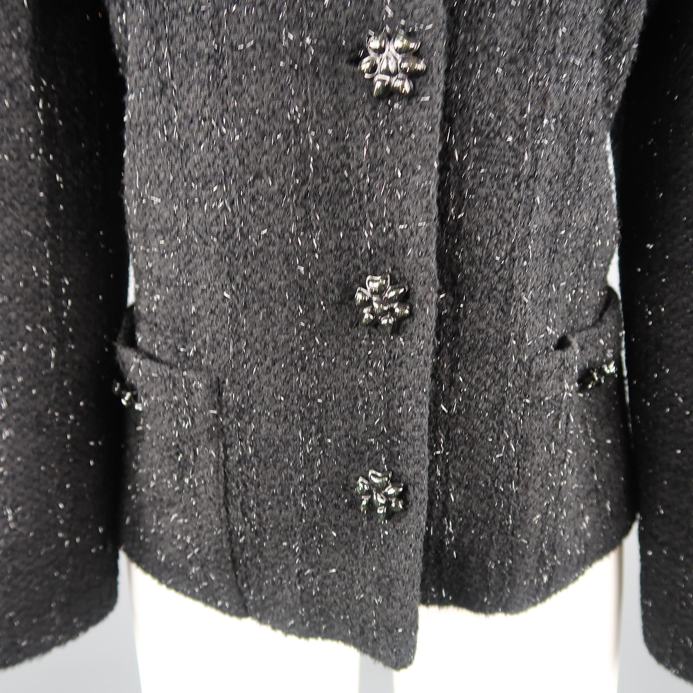 ST. JOHN COUTURE Size 10 Black Tinsel Tweed Scarf Collar Jacket 3