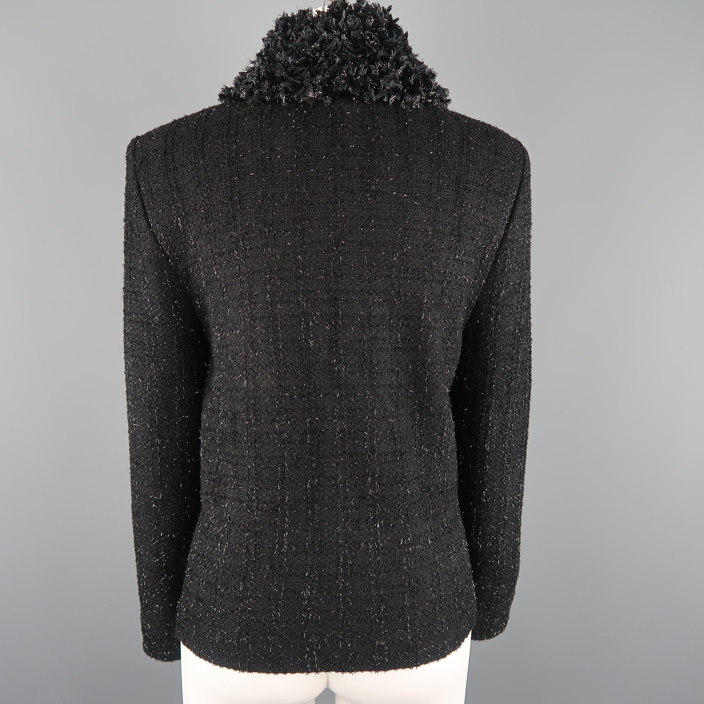 ST. JOHN COUTURE Size 10 Black Tinsel Tweed Scarf Collar Jacket 4