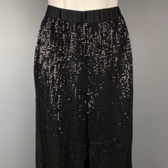 ST. JOHN COUTURE Size L Black Sequin Polyester Elastic Waistband Dress Pants