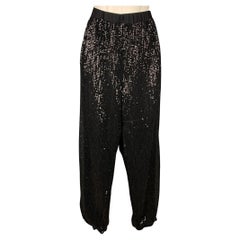 ST. JOHN COUTURE Size L Black Sequin Polyester Elastic Waistband Dress Pants