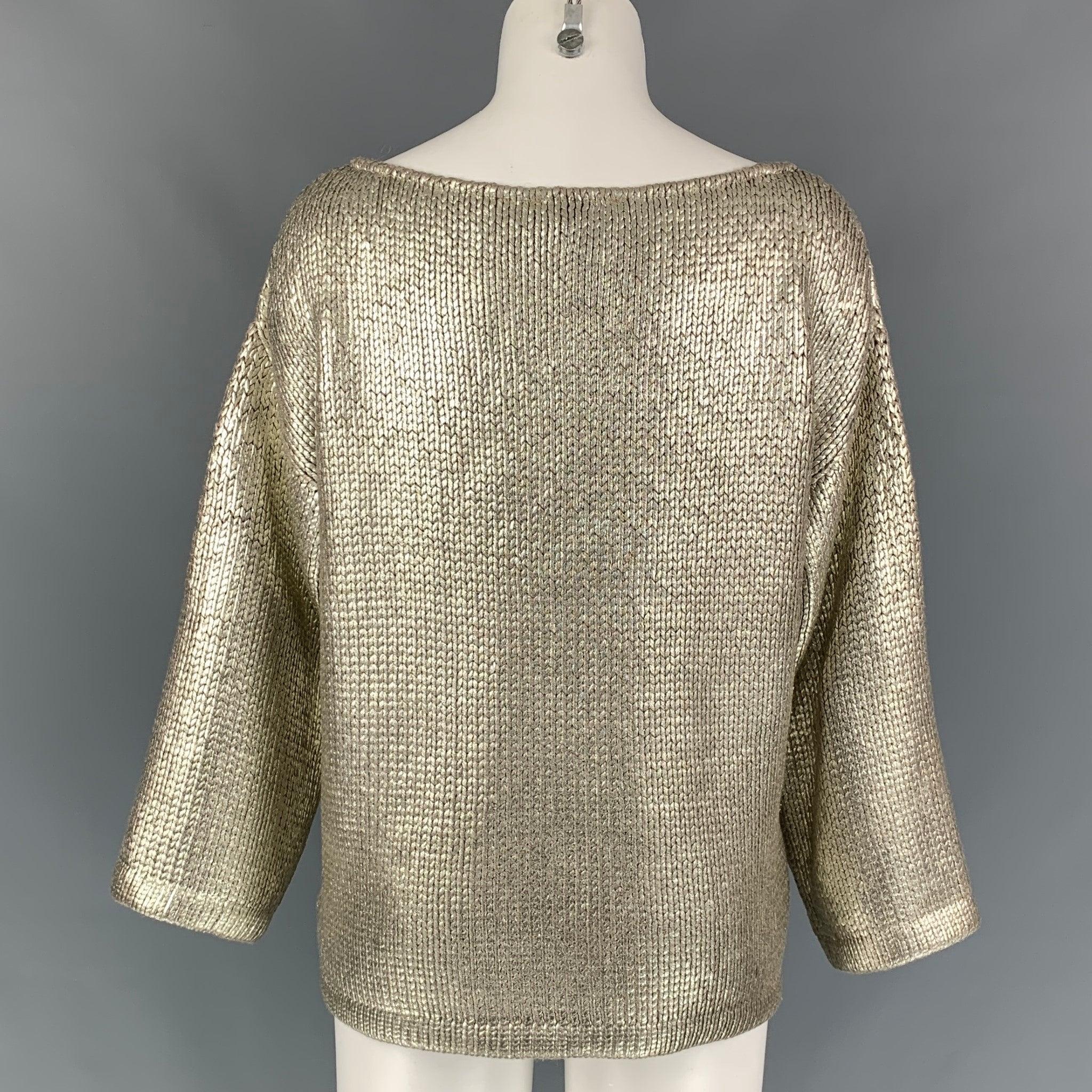 Brown ST. JOHN COUTURE Size M Silver Knitted Wool Scoop Neck Sweater