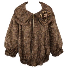 Vintage ST. JOHN COUTURE Size XL Brown Jacqard Flower Collar Balloon Sleeve Jacket