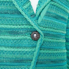 ST JOHN COUTURE turquoise blue multi knit strass button cardigan US14 3XL