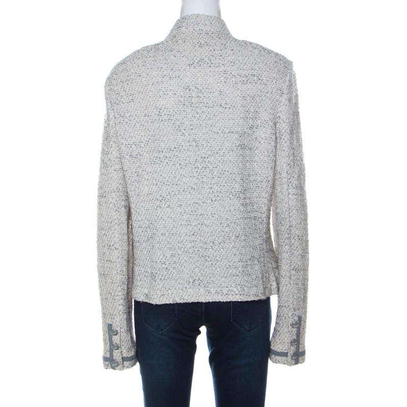 Gray St. John Cream Knit Shoulder Padded Button Front Jacket L