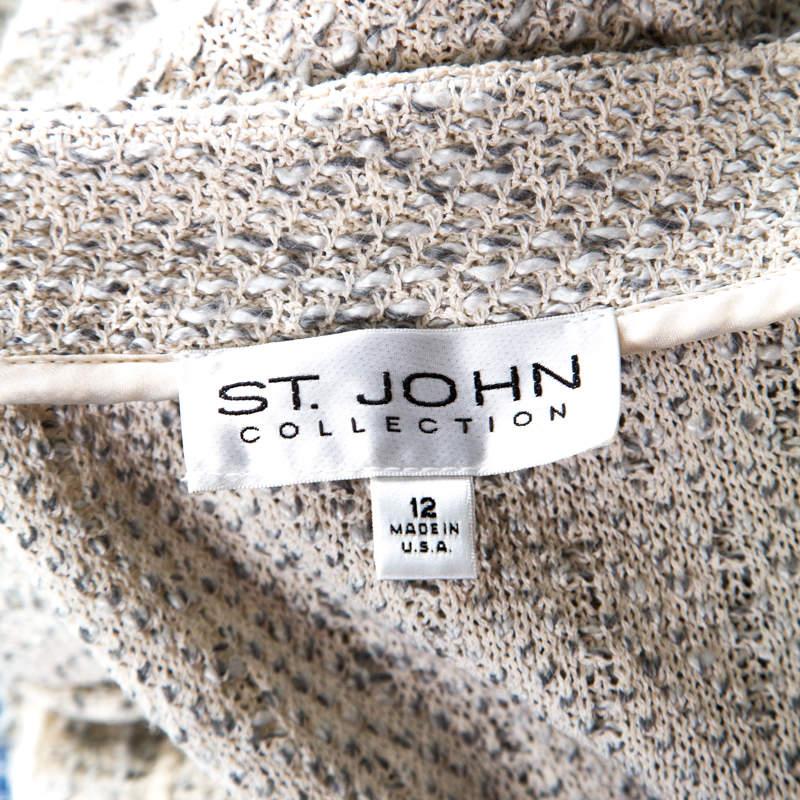 Women's St. John Cream Knit Shoulder Padded Button Front Jacket L