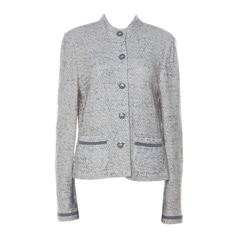 St. John Cream Knit Shoulder Padded Button Front Jacket L