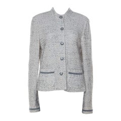 St. John Cream Knit Shoulder Padded Button Front Jacket L