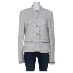 St. John Cream Knit Shoulder Padded Button Front Jacket L