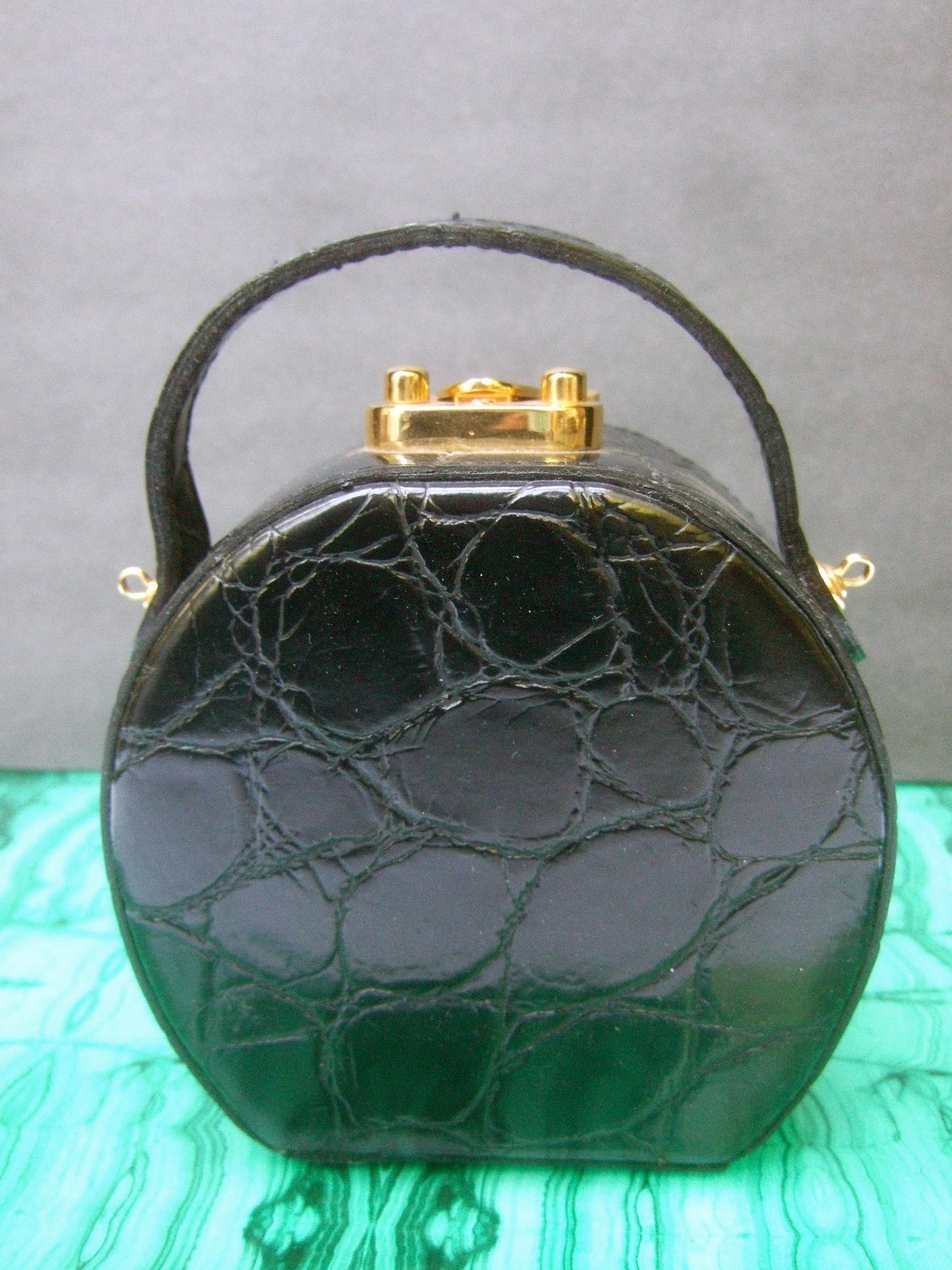 St John Embossed Black Vinyl Diminutive Size Handbag- Shoulder Bag c 1990  For Sale 1