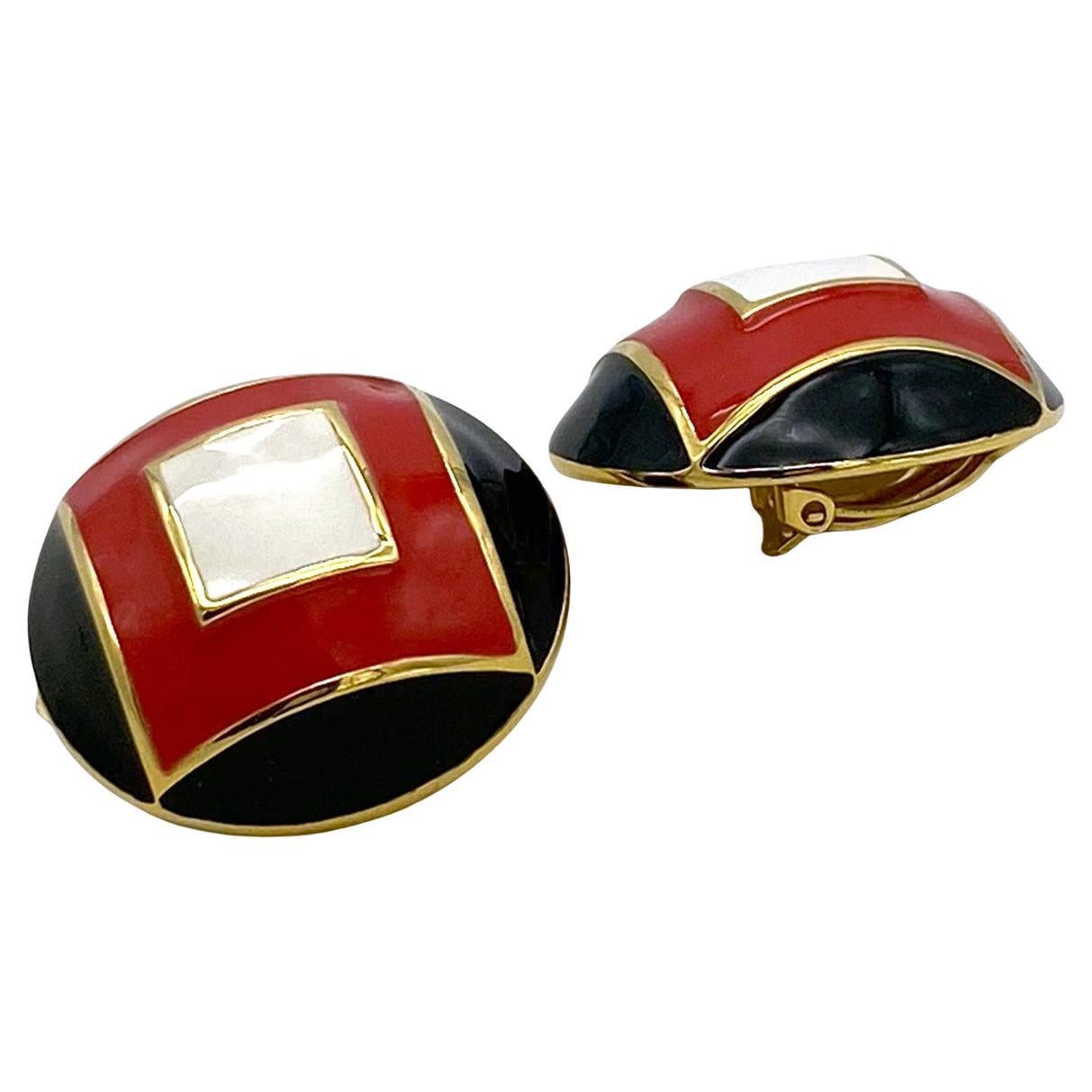 Modern St. John Enamel Clip Earrings For Sale