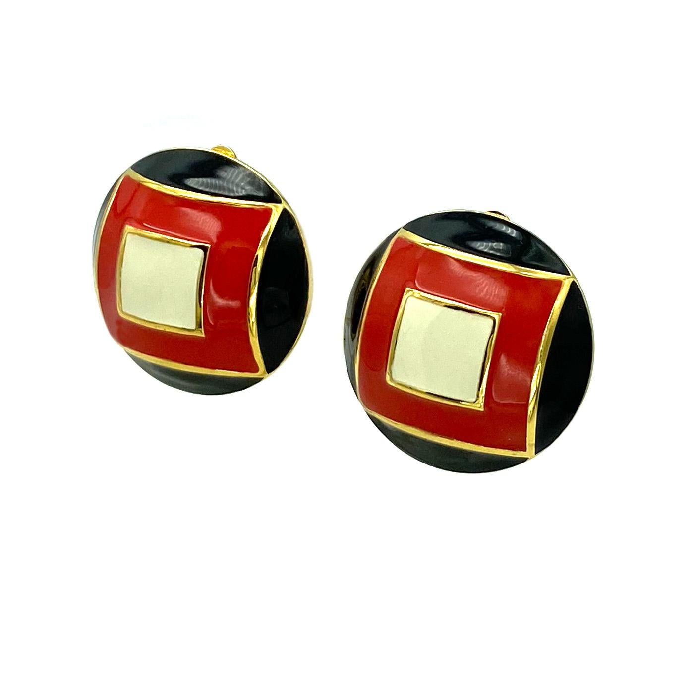 St. John Enamel Clip Earrings For Sale 1