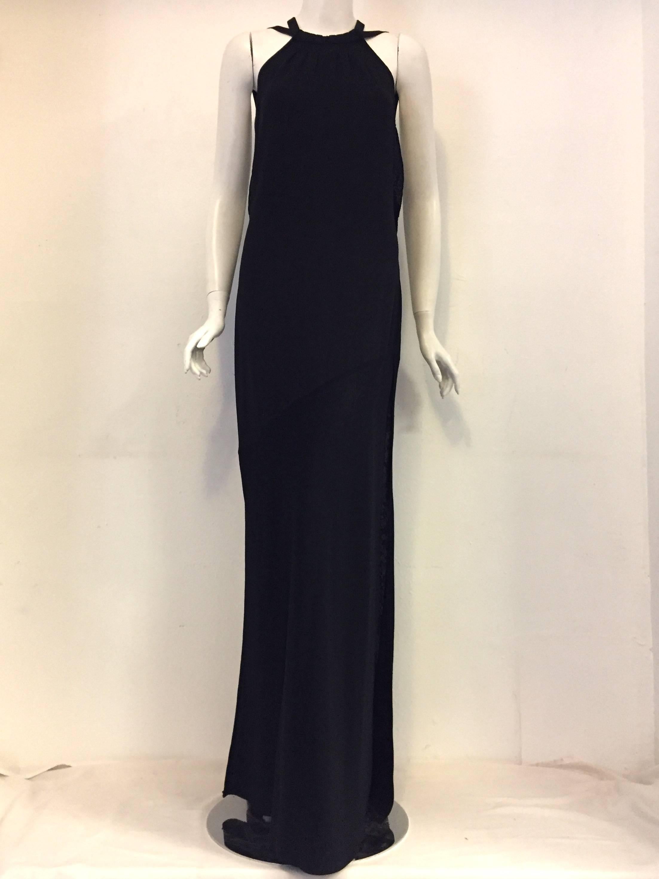 St. John Evening Black Backless Halter Dress w. Black Multifaceted Beads In Excellent Condition For Sale In Palm Beach, FL