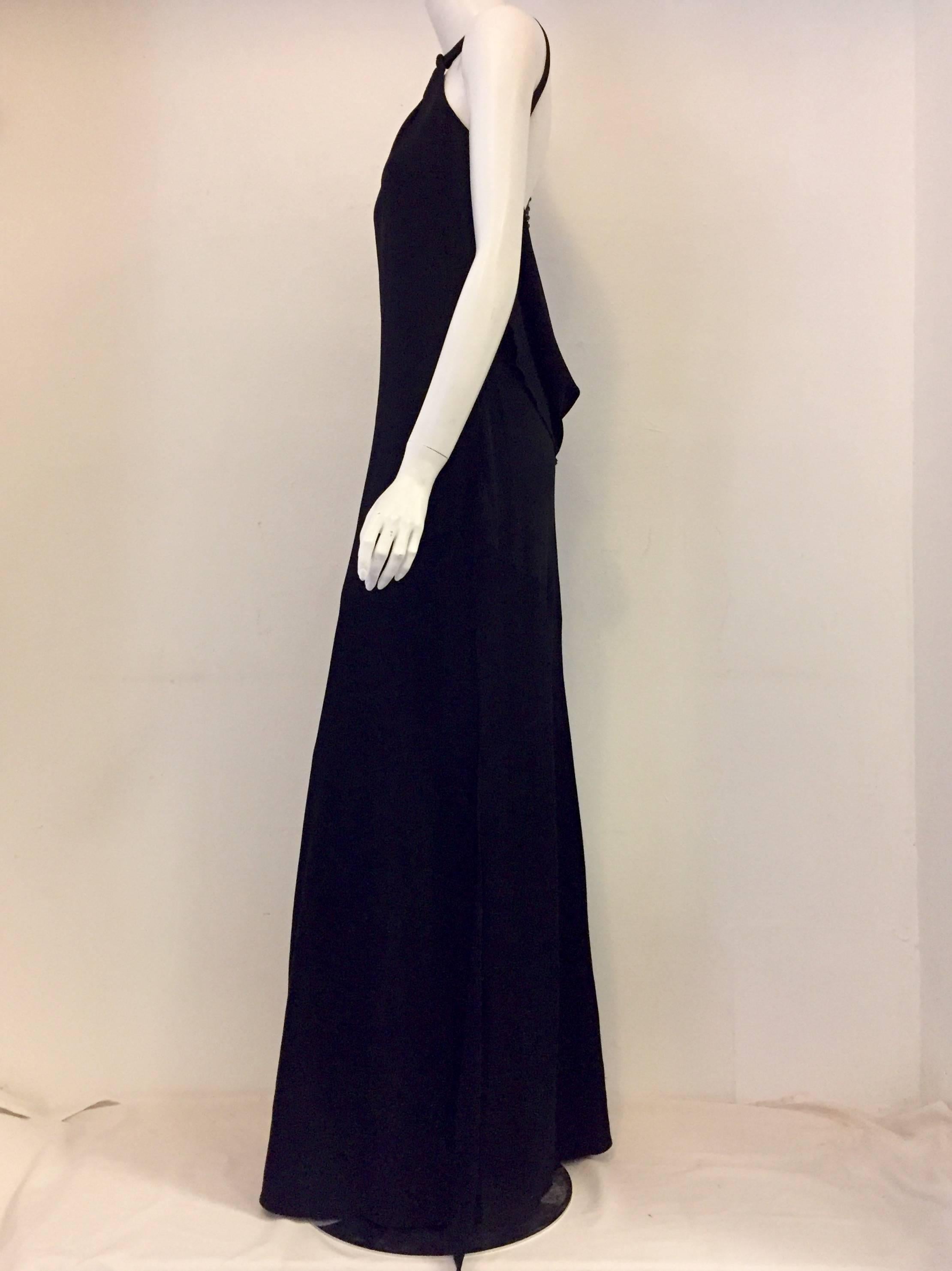 Women's St. John Evening Black Backless Halter Dress w. Black Multifaceted Beads For Sale