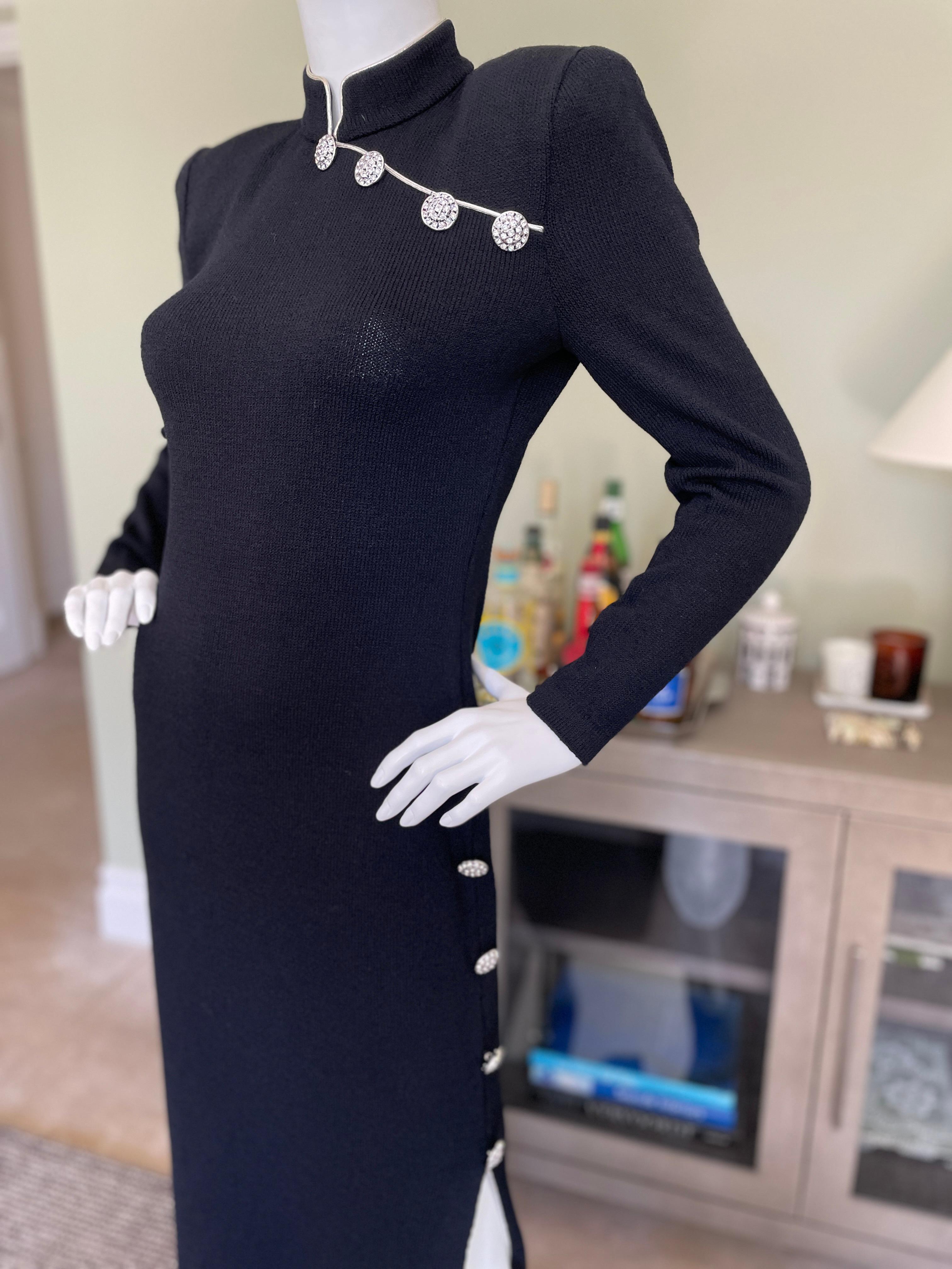 Women's St John Evening by Marie Gray Vintage Black Santana Knit Cheongsam Style Dress