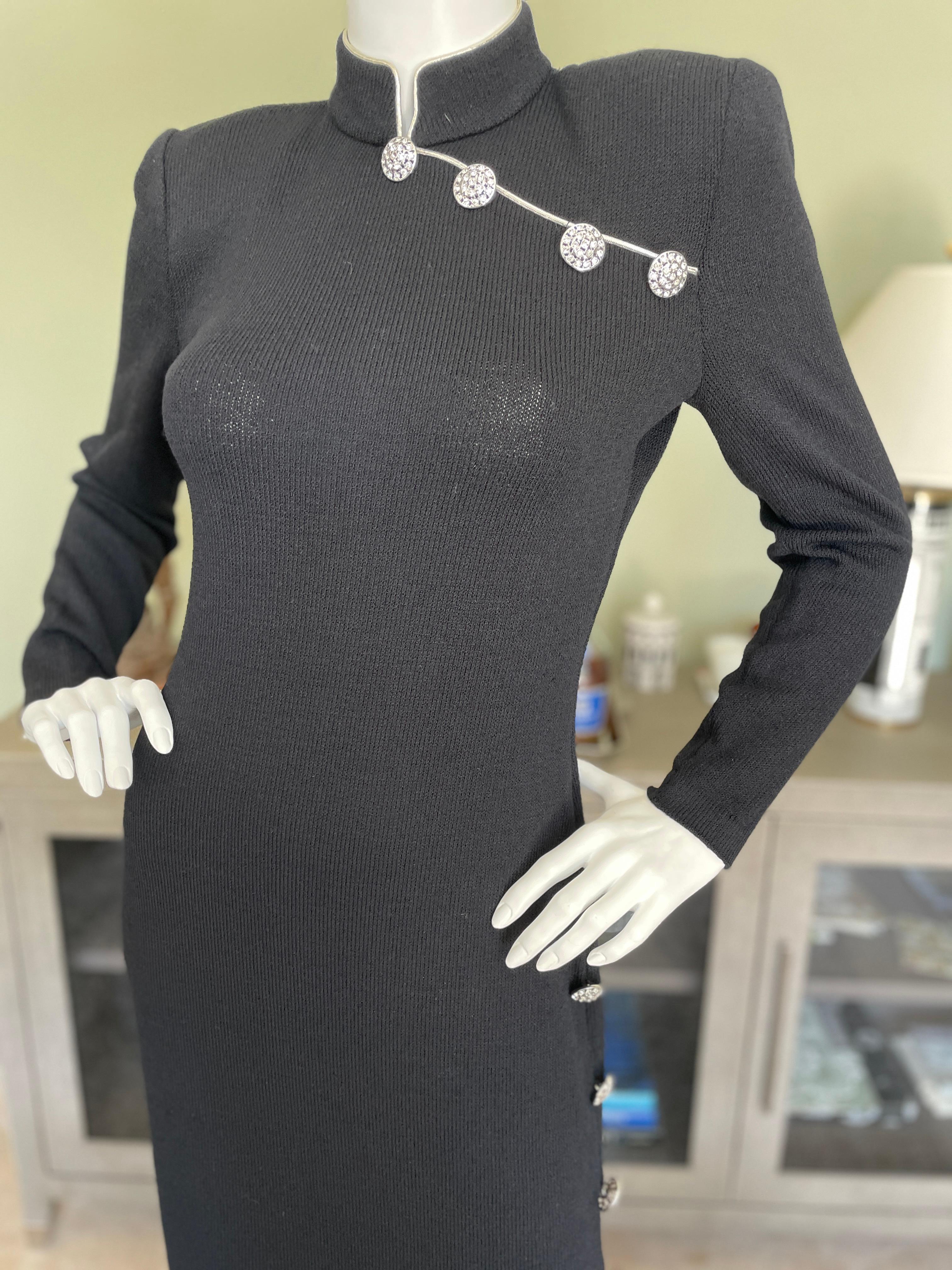 St John Evening by Marie Gray Vintage Black Santana Knit Cheongsam Style Dress 1