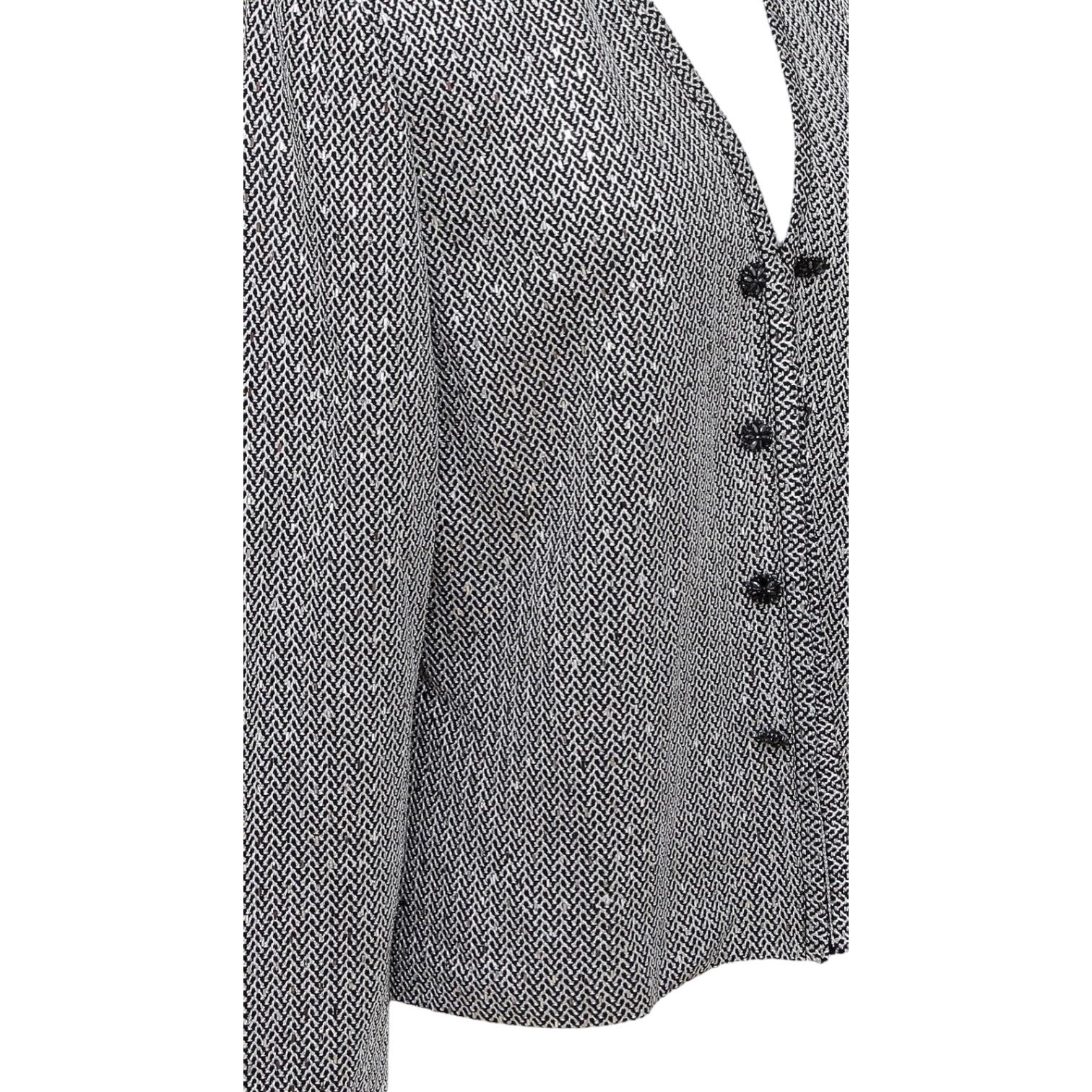 ST. JOHN EVENING Jacket Cardigan Blazer Sequin Black Silver Rhinestone Knit Sz 8 In Excellent Condition In Hollywood, FL