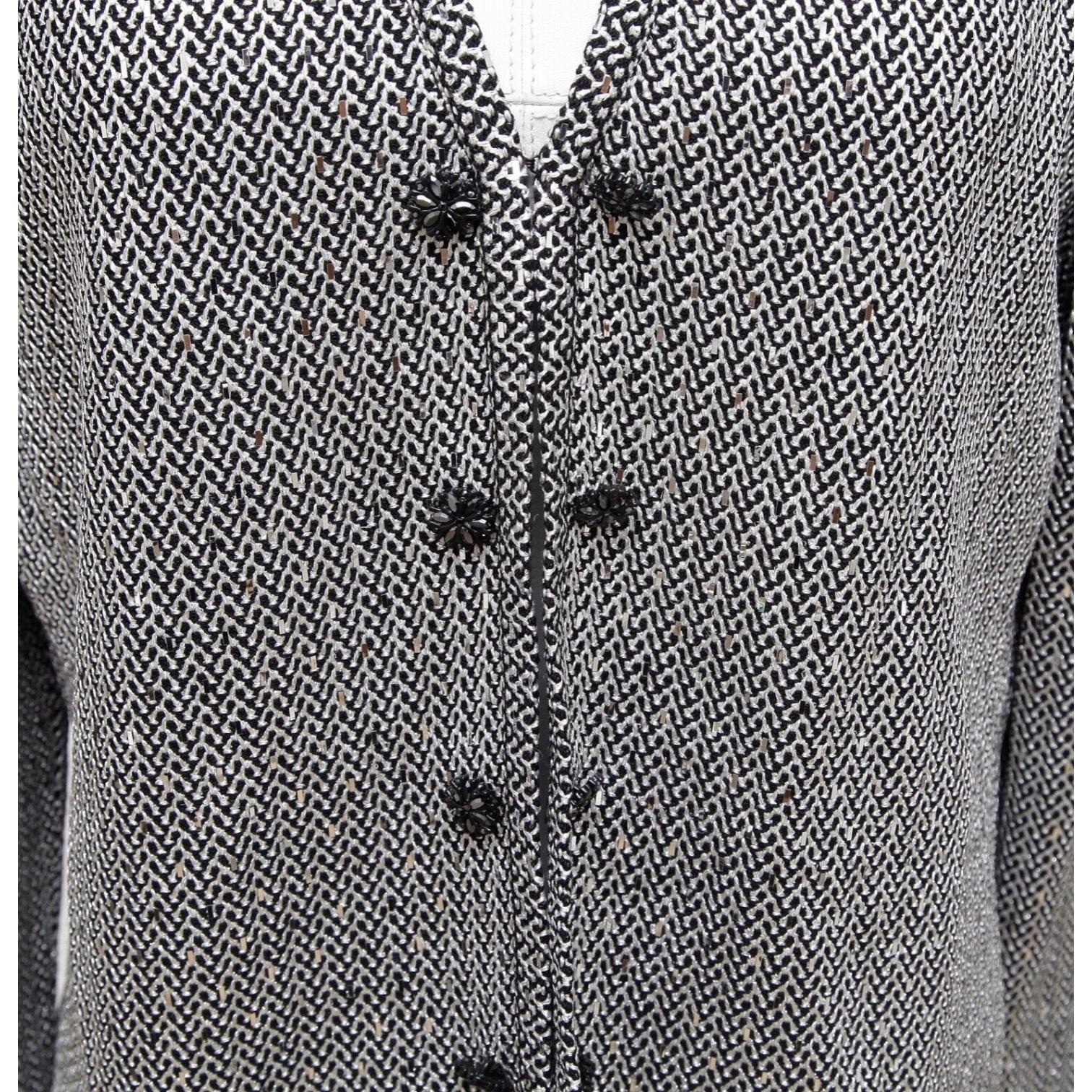 Women's ST. JOHN EVENING Jacket Cardigan Blazer Sequin Black Silver Rhinestone Knit Sz 8