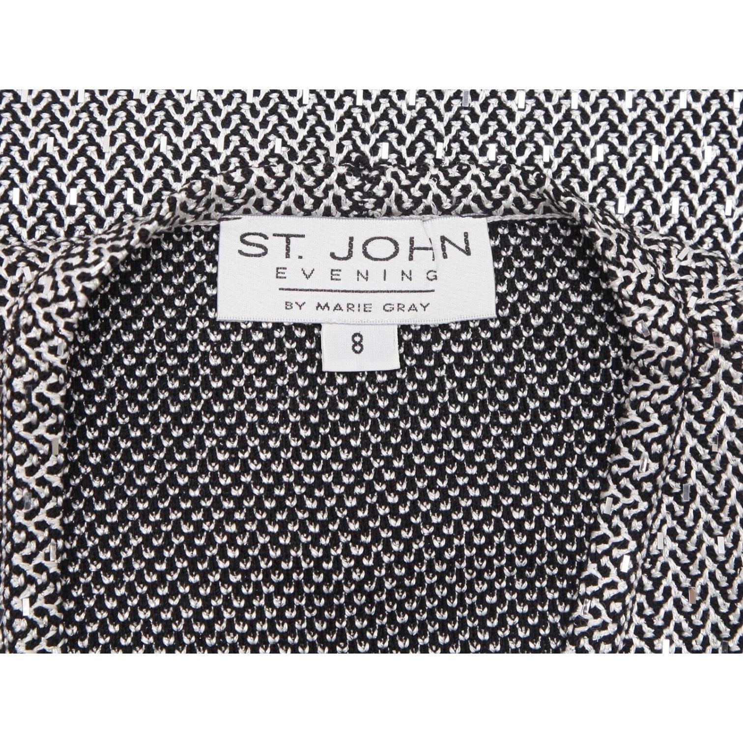 ST. JOHN EVENING Jacket Cardigan Blazer Sequin Black Silver Rhinestone Knit Sz 8 3