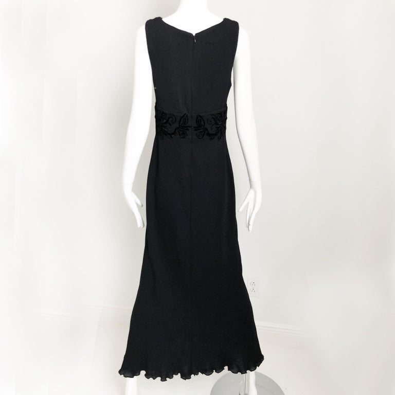 St John Evening Long Black Knit Dress Gown Embellished Waist Size 6 For