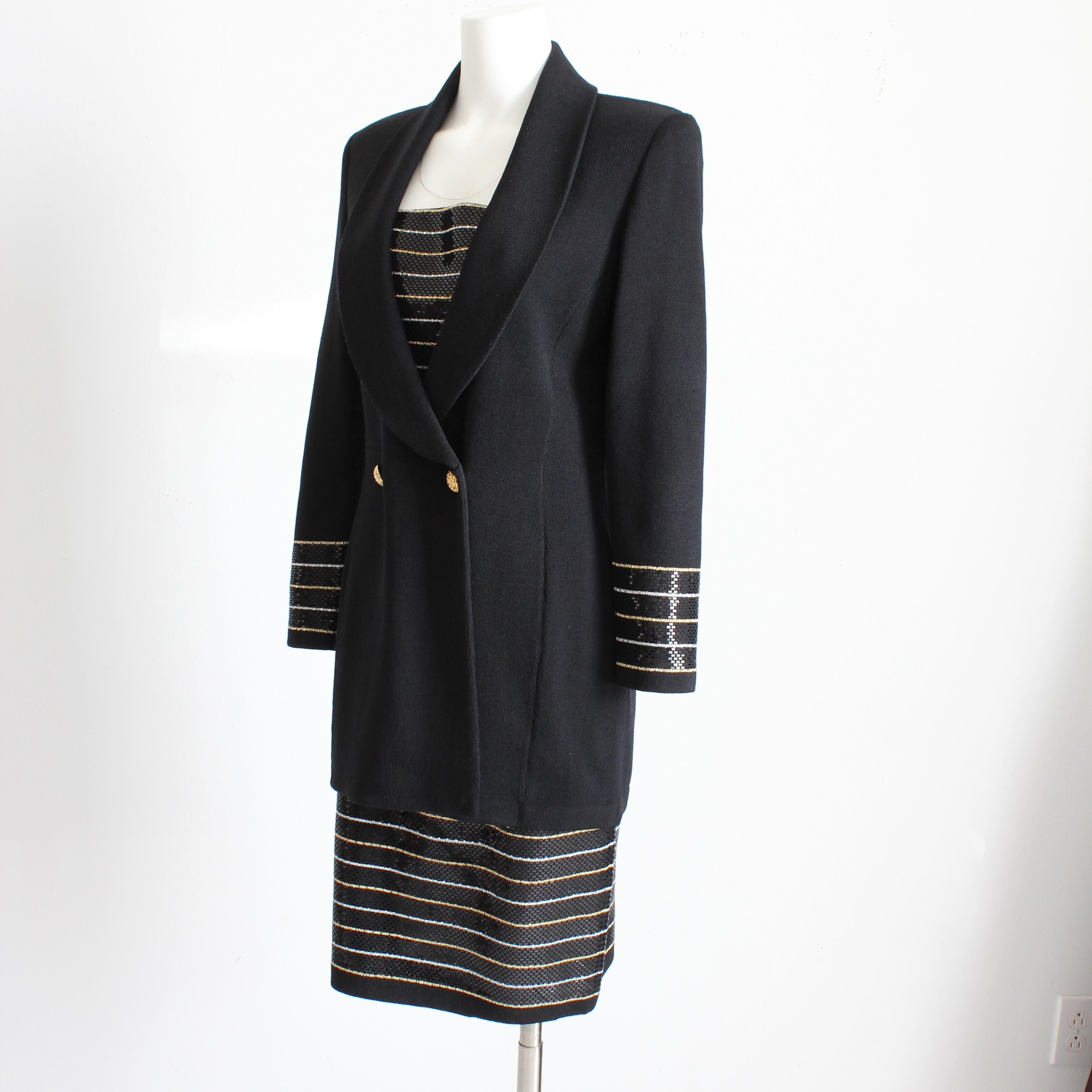 St. John Evening Santana Knit Black Gold Embellished 2pc Jacket & Skirt Suit 6 im Angebot 5
