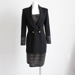 St. John Evening Santana Knit Black Gold Embellished 2pc Jacket & Skirt Suit 6