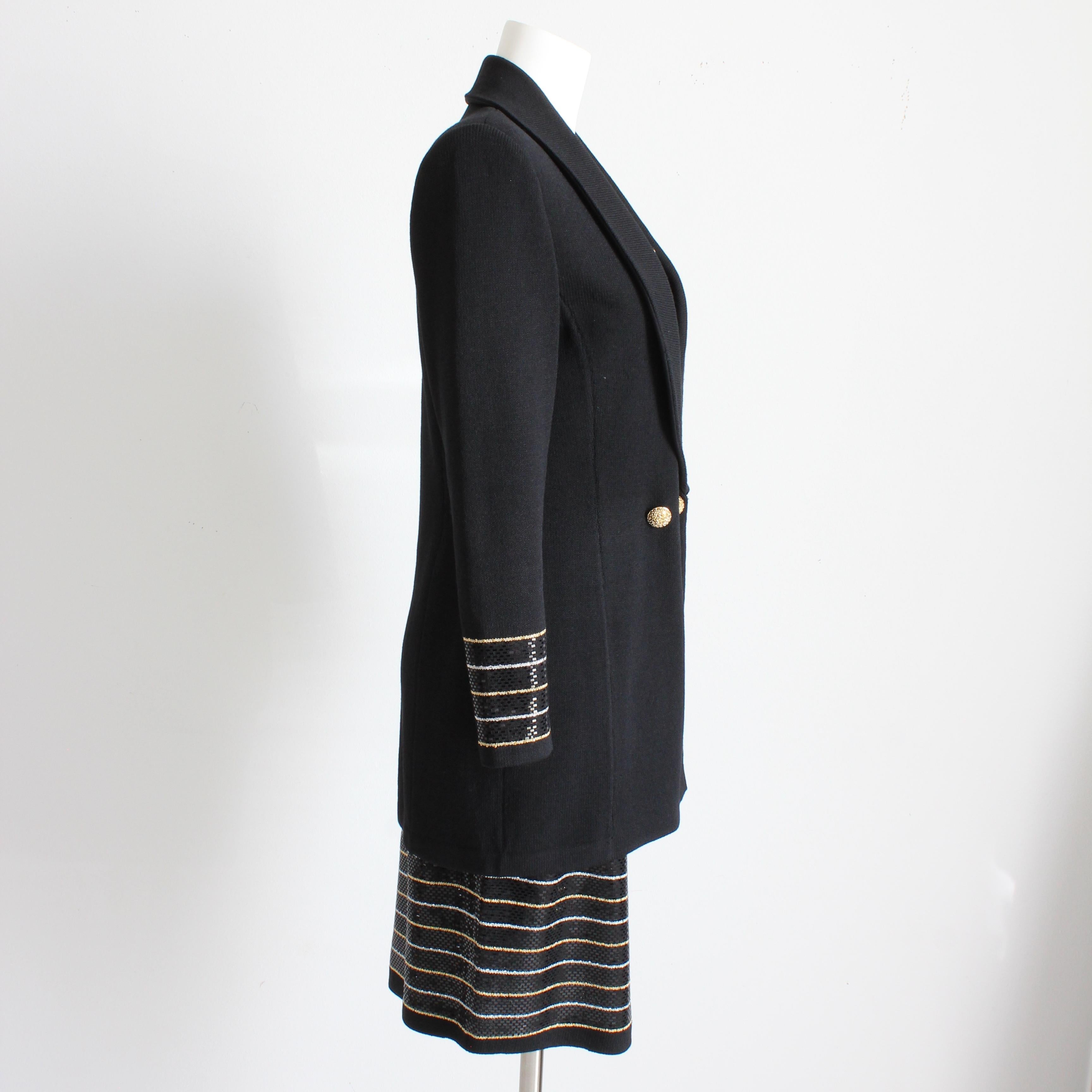 St. John Evening Santana Knit Black Gold Embellished 2pc Jacket & Skirt Suit 6 im Angebot 2