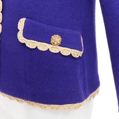 ST JOHN Evening Vintage cobalt blue gold scallop trim jacket US2 S