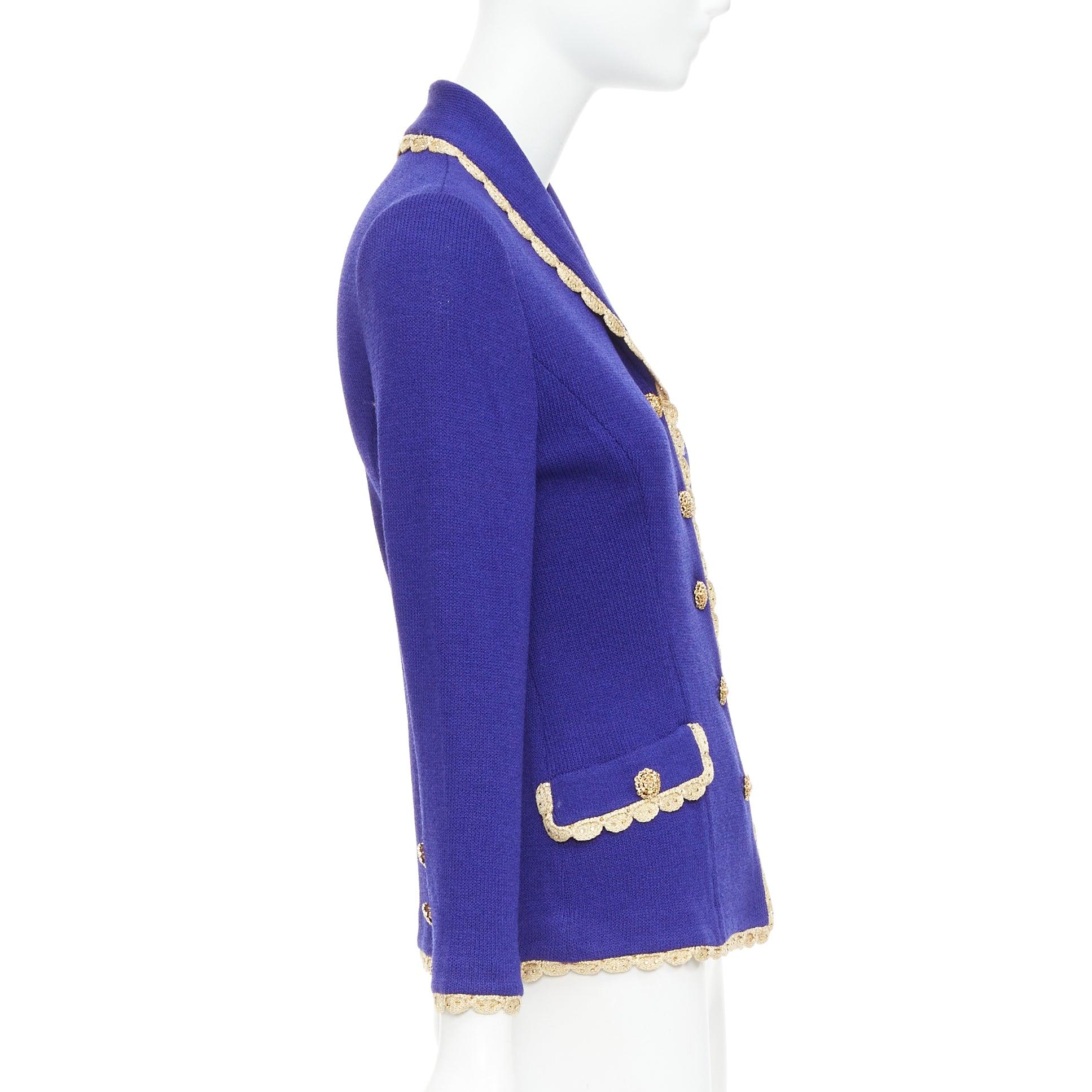 Women's ST JOHN Evening Vintage cobalt blue gold scallop trim jacket US2 S For Sale