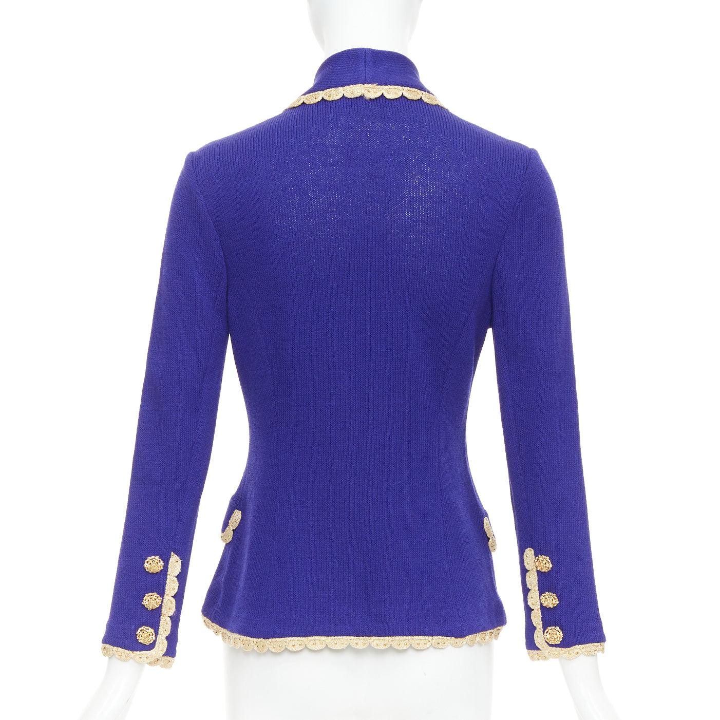 ST JOHN Evening Vintage cobalt blue gold scallop trim jacket US2 S For Sale 1