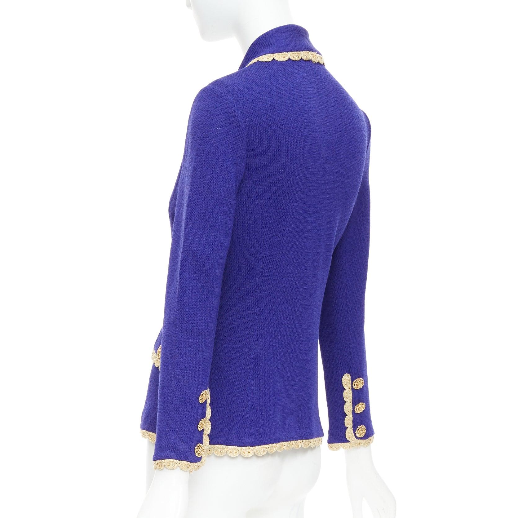 ST JOHN Evening Vintage cobalt blue gold scallop trim jacket US2 S For Sale 2