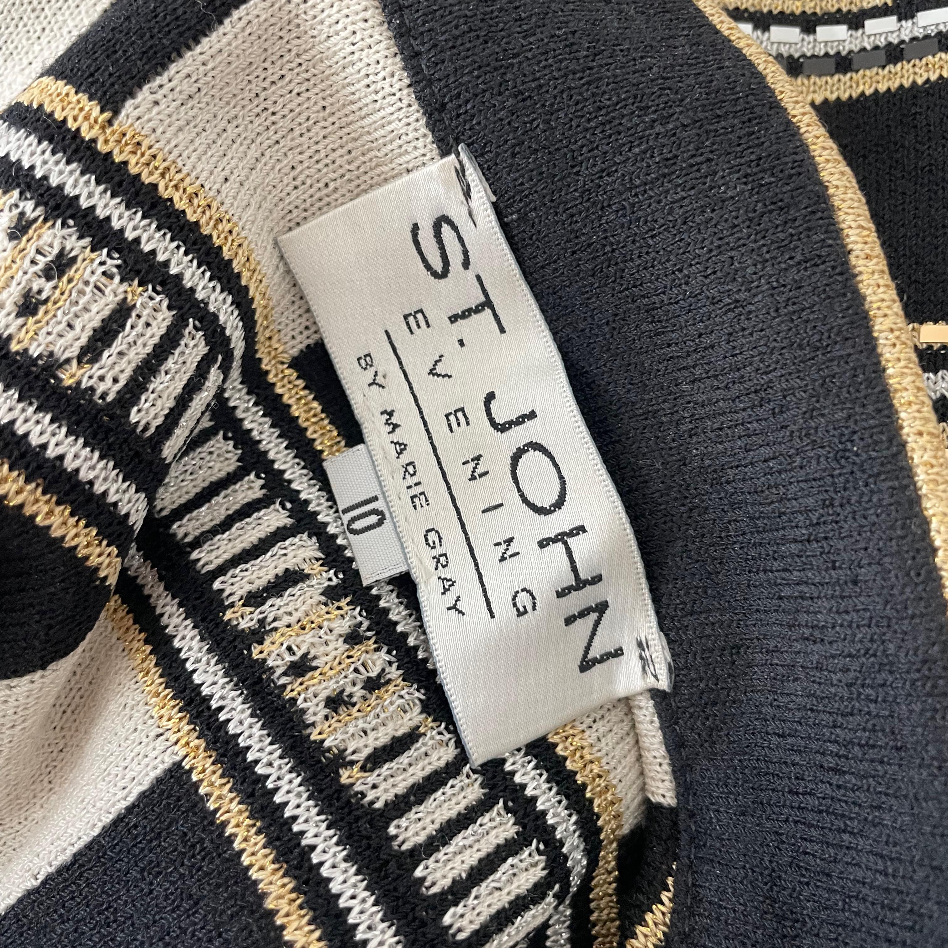 St. John Evening Vintage Embellished Santana Knit Jacket Black Gold White Sz 10 im Angebot 6