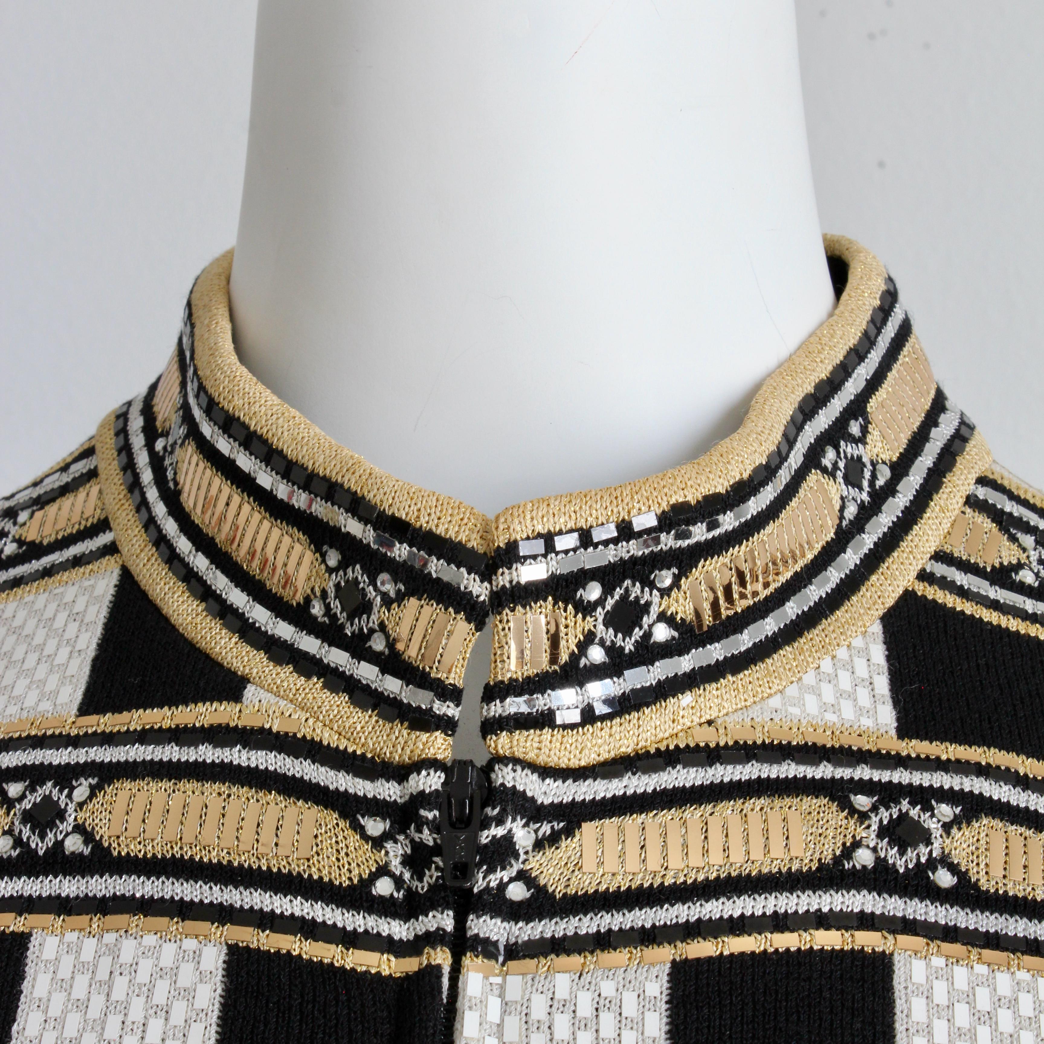 St. John Evening Vintage Embellished Santana Knit Jacket Black Gold White Sz 10 für Damen oder Herren im Angebot
