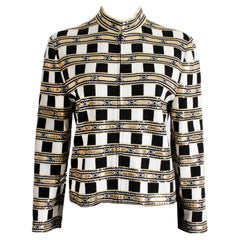 St. John Evening Vintage Embellished Santana Knit Jacket Black Gold White Sz 10
