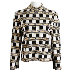 St. John Evening Vintage Embellished Santana Knit Jacket Black Gold White Sz 10