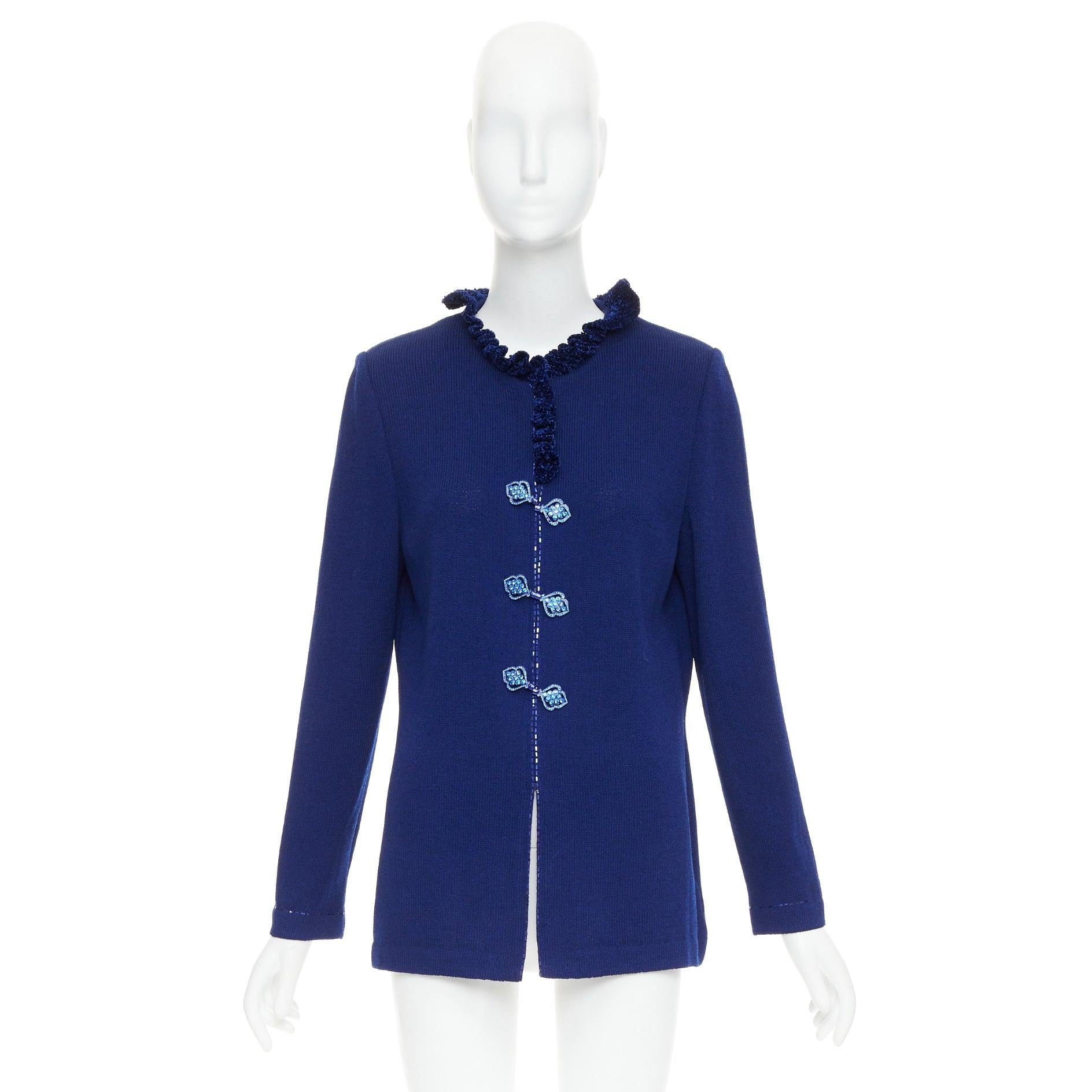 ST JOHN Evening Vintage royal blue crystal chinoiserie cardigan coat US10 XL For Sale 5