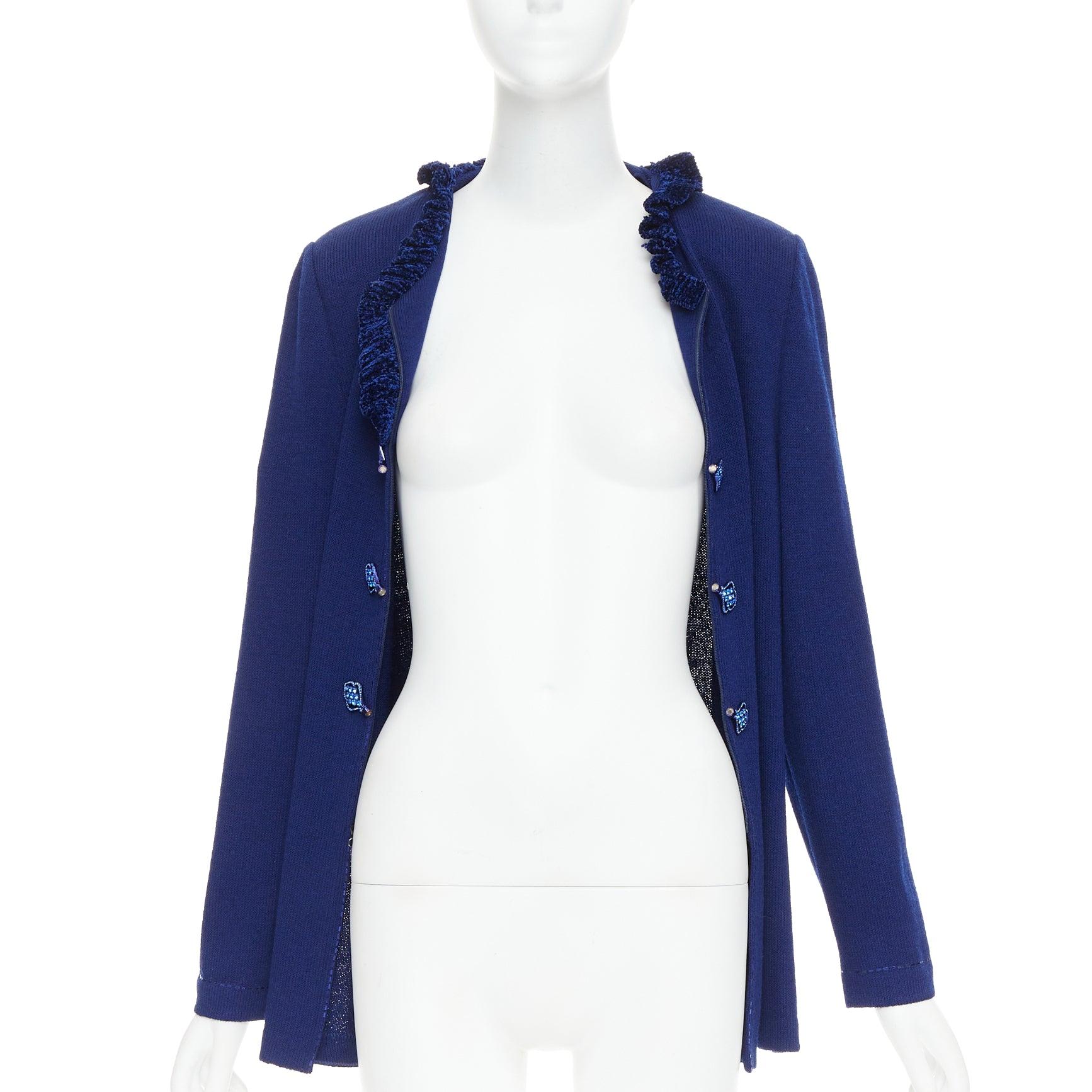 Blue ST JOHN Evening Vintage royal blue crystal chinoiserie cardigan coat US10 XL For Sale