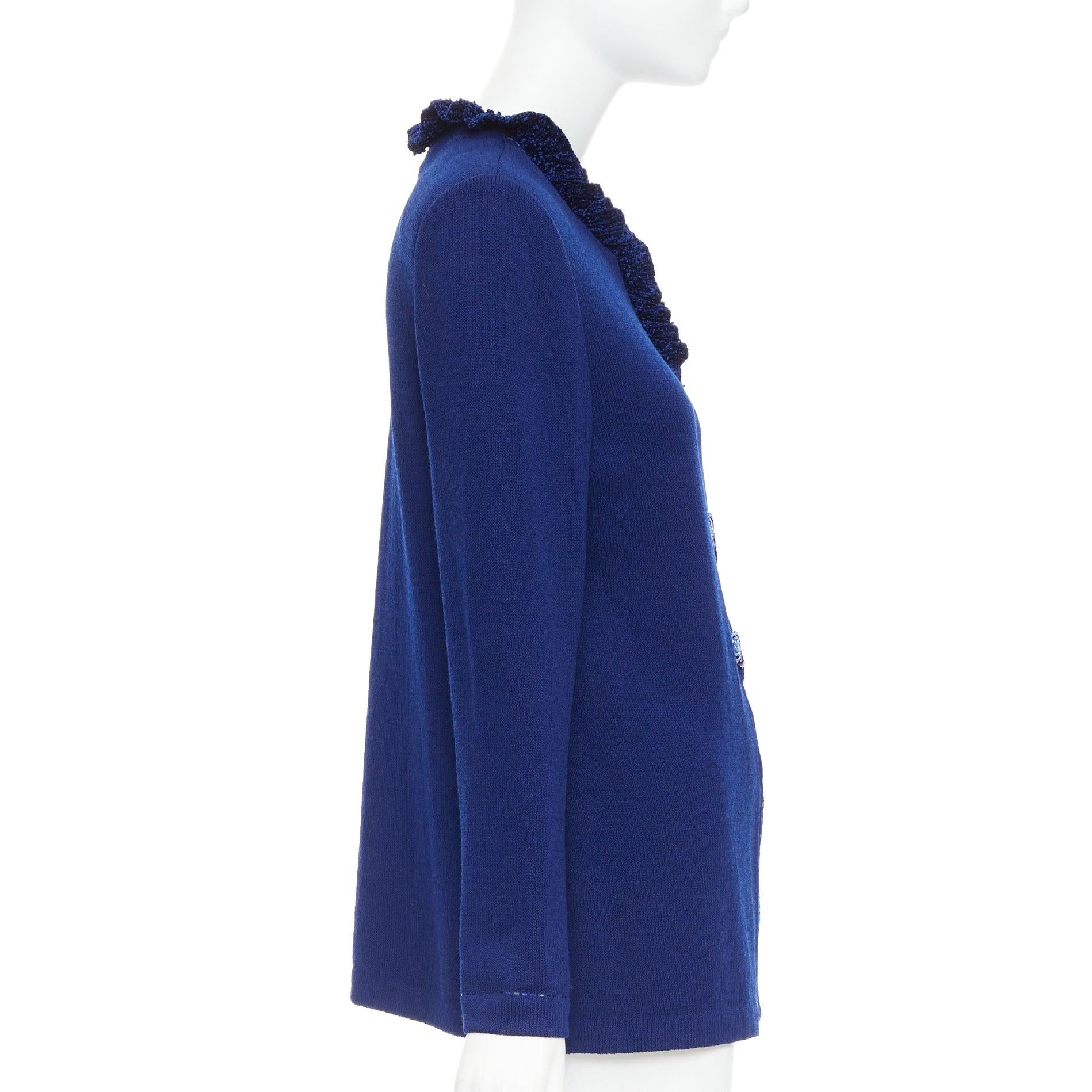 Women's ST JOHN Evening Vintage royal blue crystal chinoiserie cardigan coat US10 XL For Sale