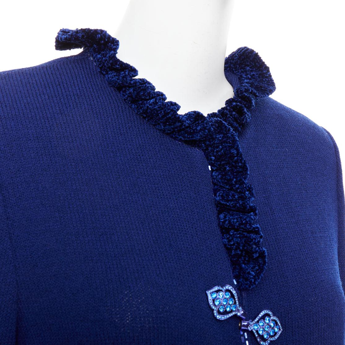 ST JOHN Evening Vintage royal blue crystal chinoiserie cardigan coat US10 XL For Sale 3