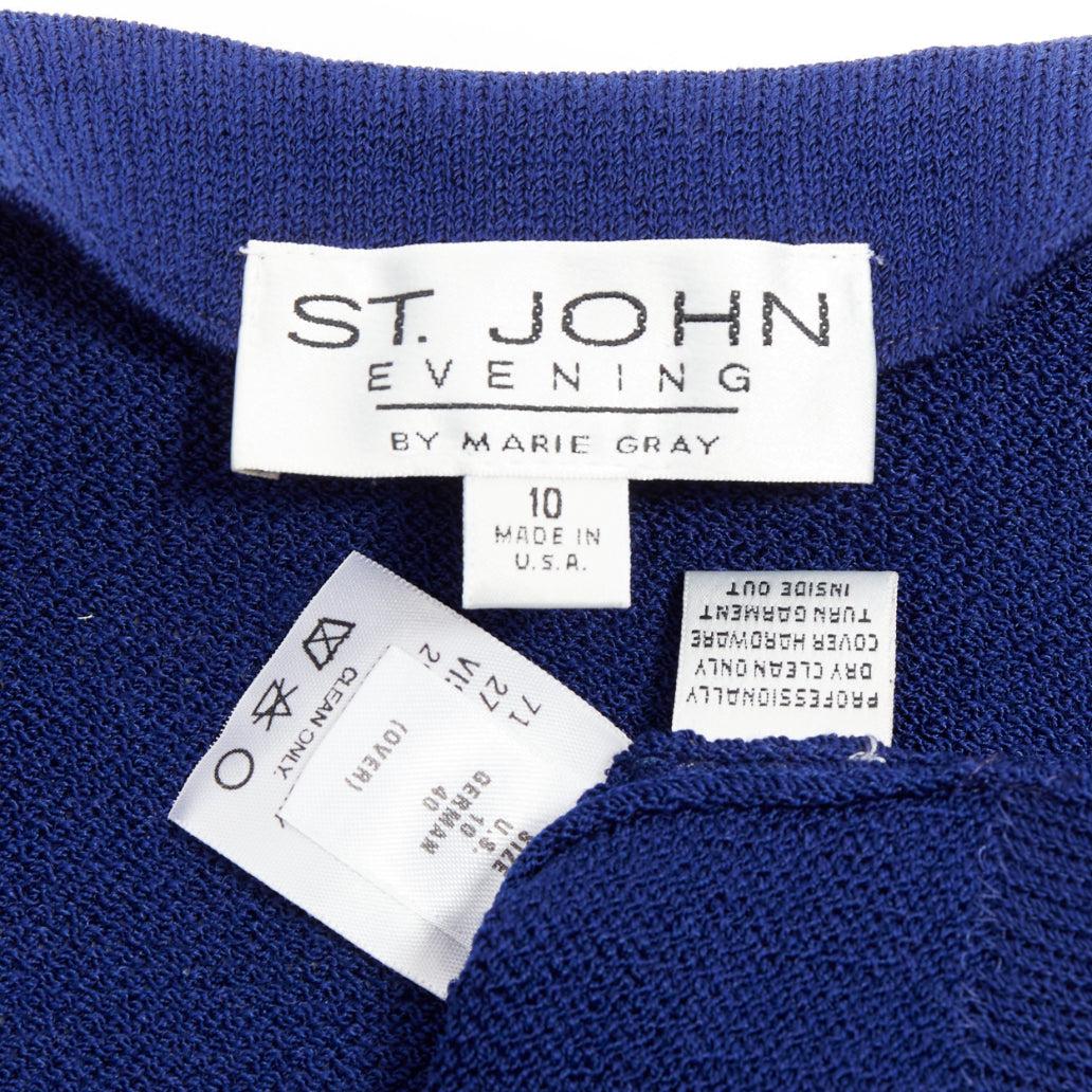 ST JOHN Evening Vintage royal blue crystal chinoiserie cardigan coat US10 XL For Sale 4