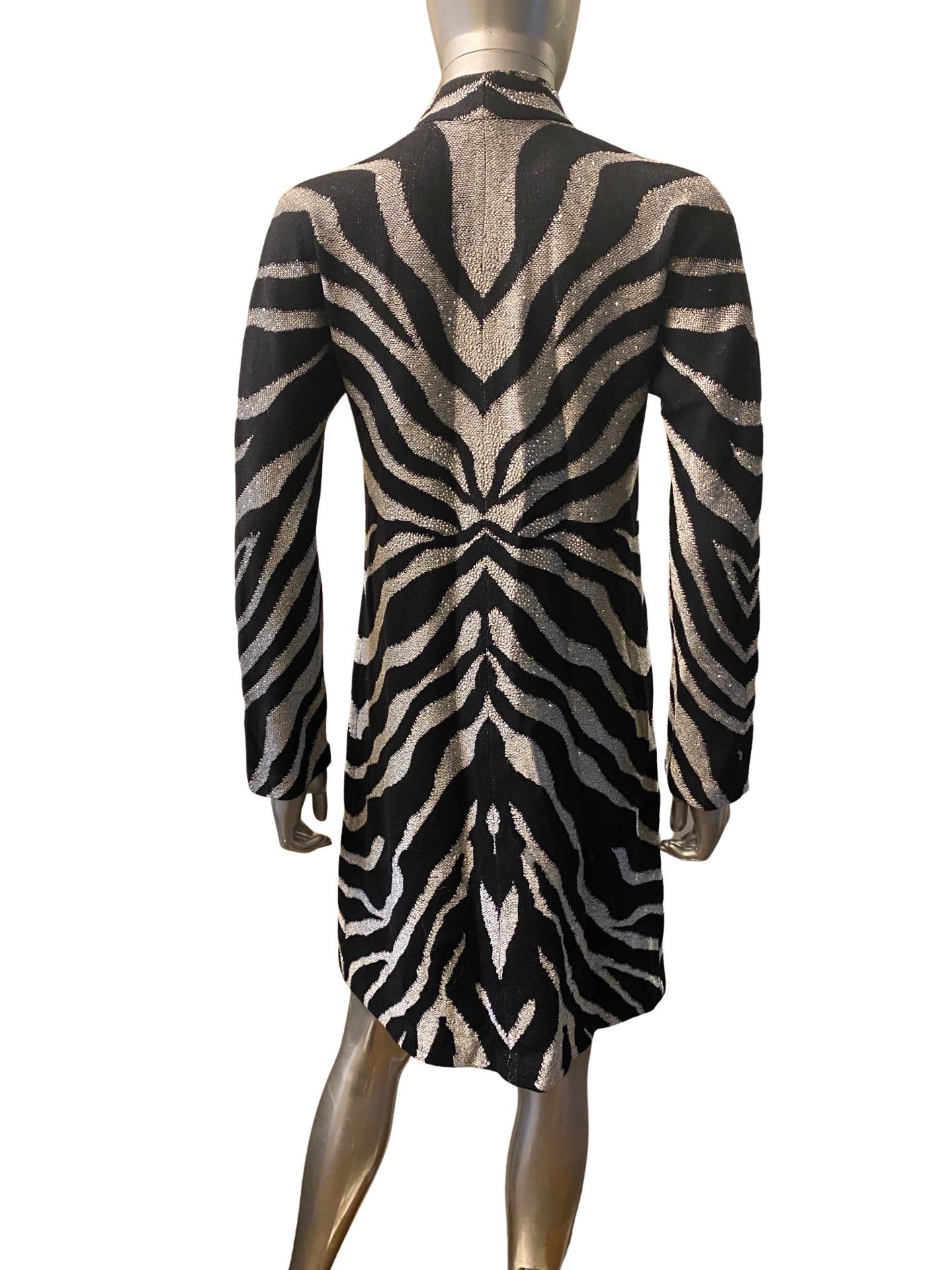 St John Evening Zebra Knit Zip Front Dress with Silver Beading Size 2 NWT For Sale 3