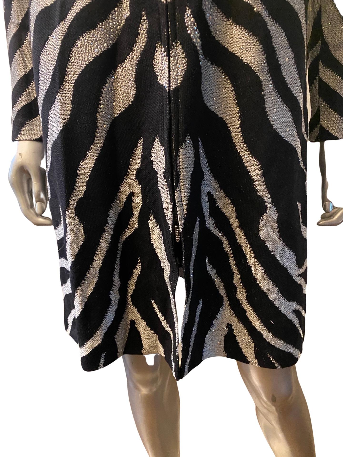 St John Evening Zebra Knit Zip Front Dress with Silver Beading Size 2 NWT For Sale 6