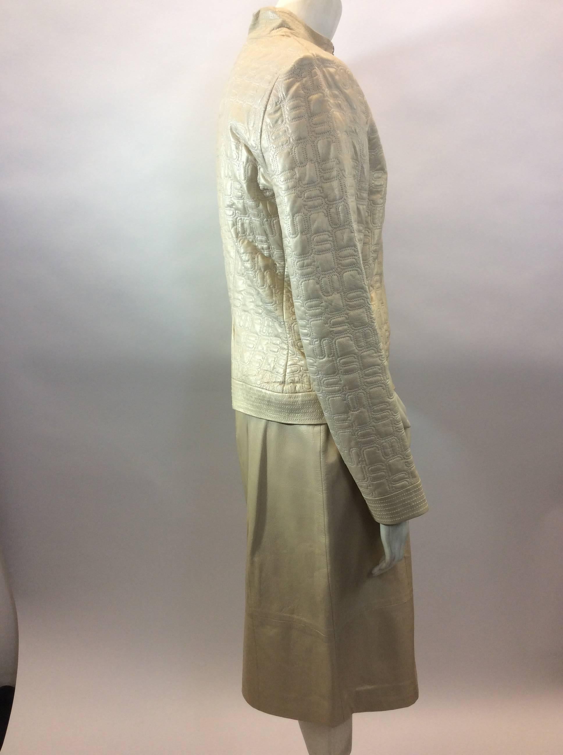 St. John Gold Leather Skirt Suit In Excellent Condition For Sale In Narberth, PA
