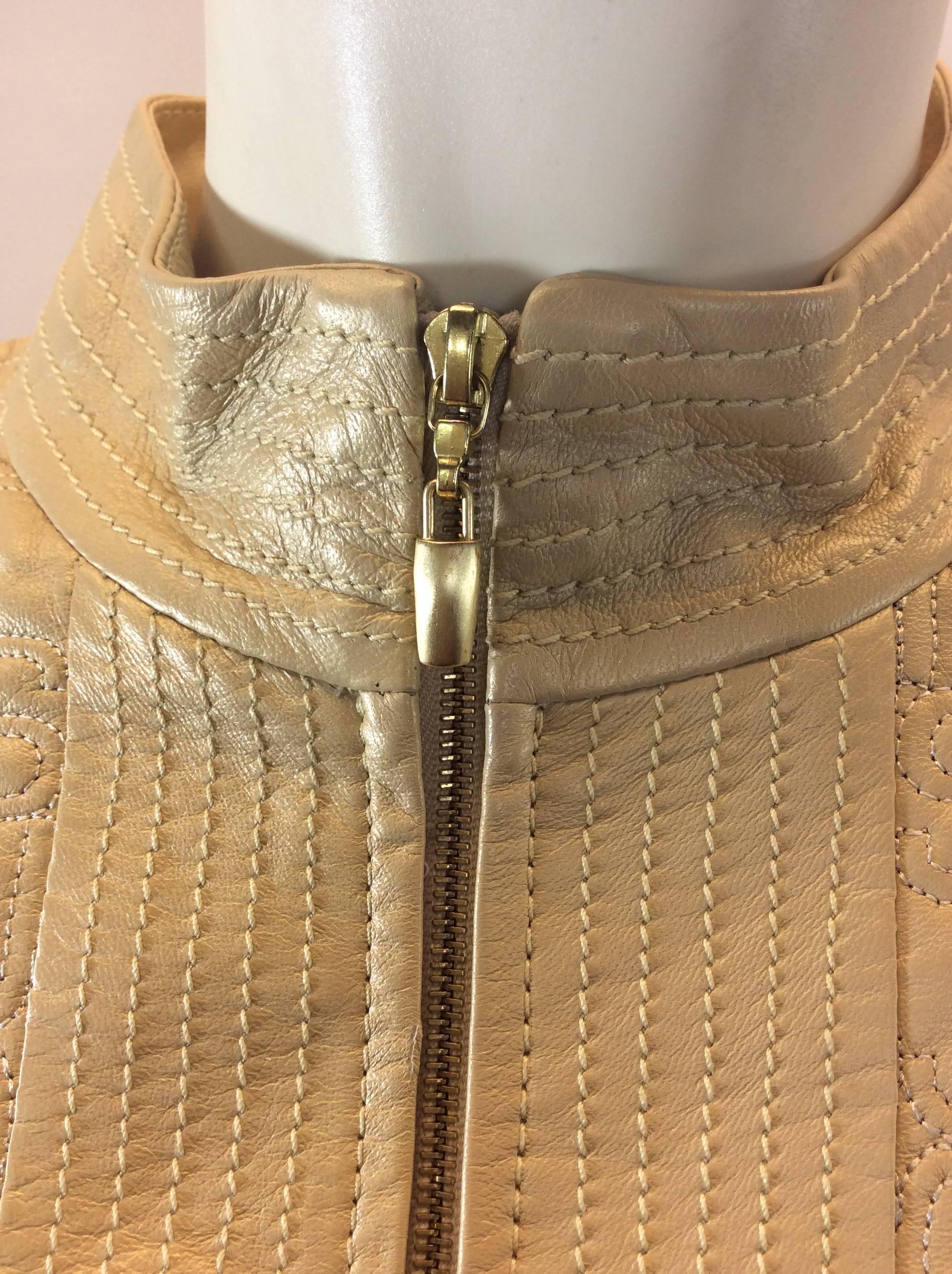 St. John Gold Leather Skirt Suit For Sale 1