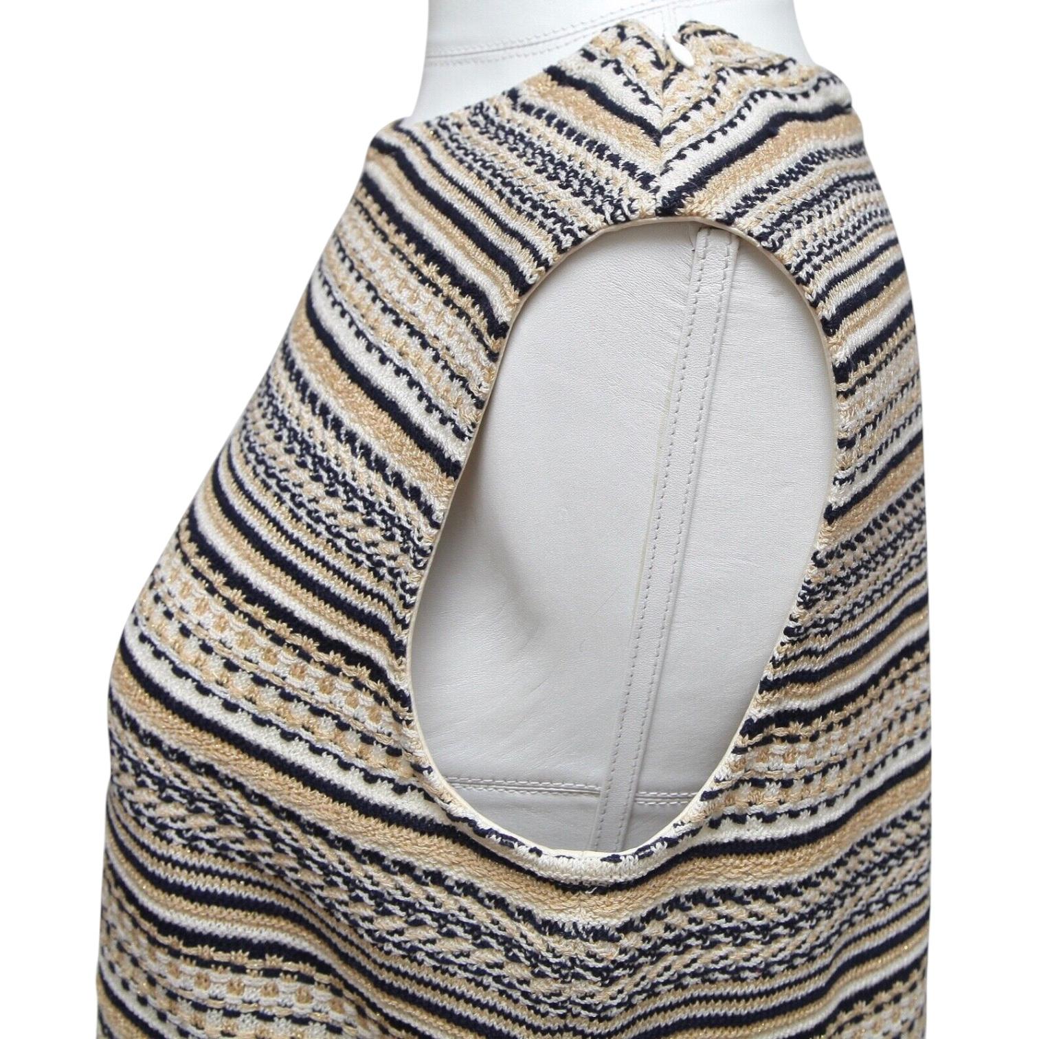 ST. JOHN Knit Sweater Shell Sleeveless Striped Black White Tan Gold Sz M For Sale 1
