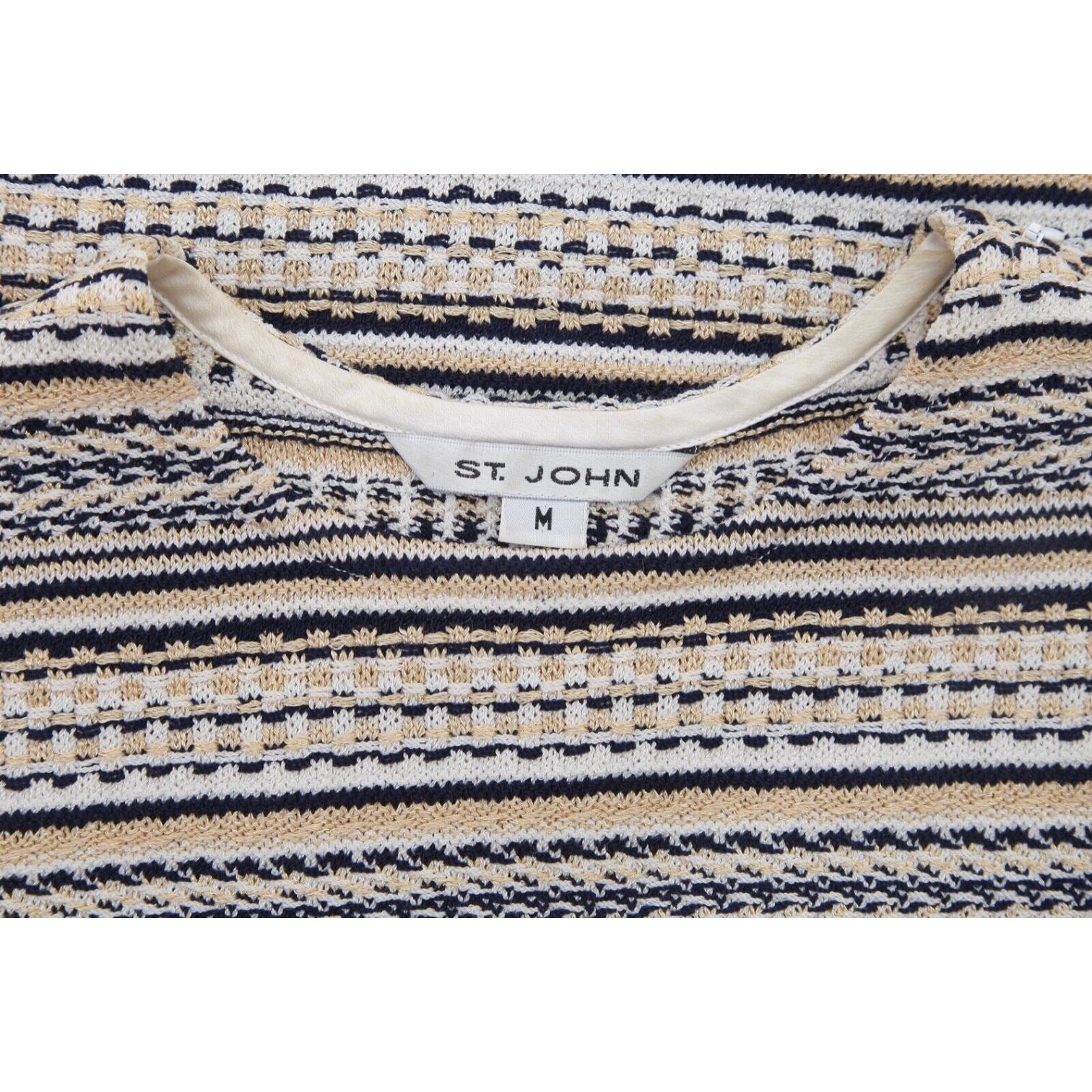ST. JOHN Knit Sweater Shell Sleeveless Striped Black White Tan Gold Sz M For Sale 3