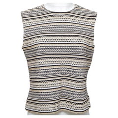 ST. JOHN Knit Sweater Shell Sleeveless Striped Black White Tan Gold Sz M