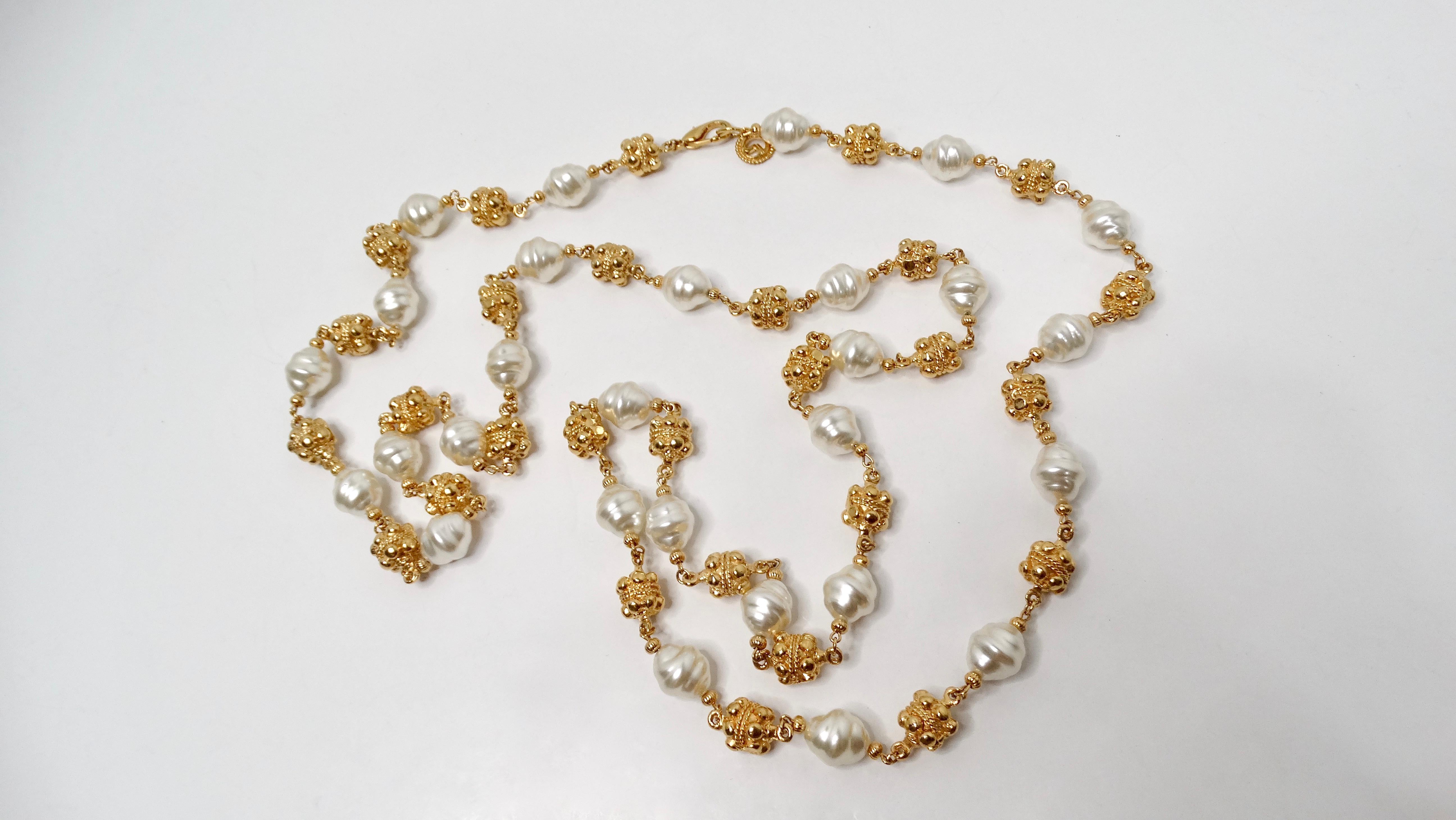 I. Johns Collier de fantaisie baroque à perles et maillons en or circa 1980 en vente 3